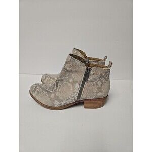 Lucky Brand Women's Grey Basel Leather Booties Gray Tan Green Snake Print 7M